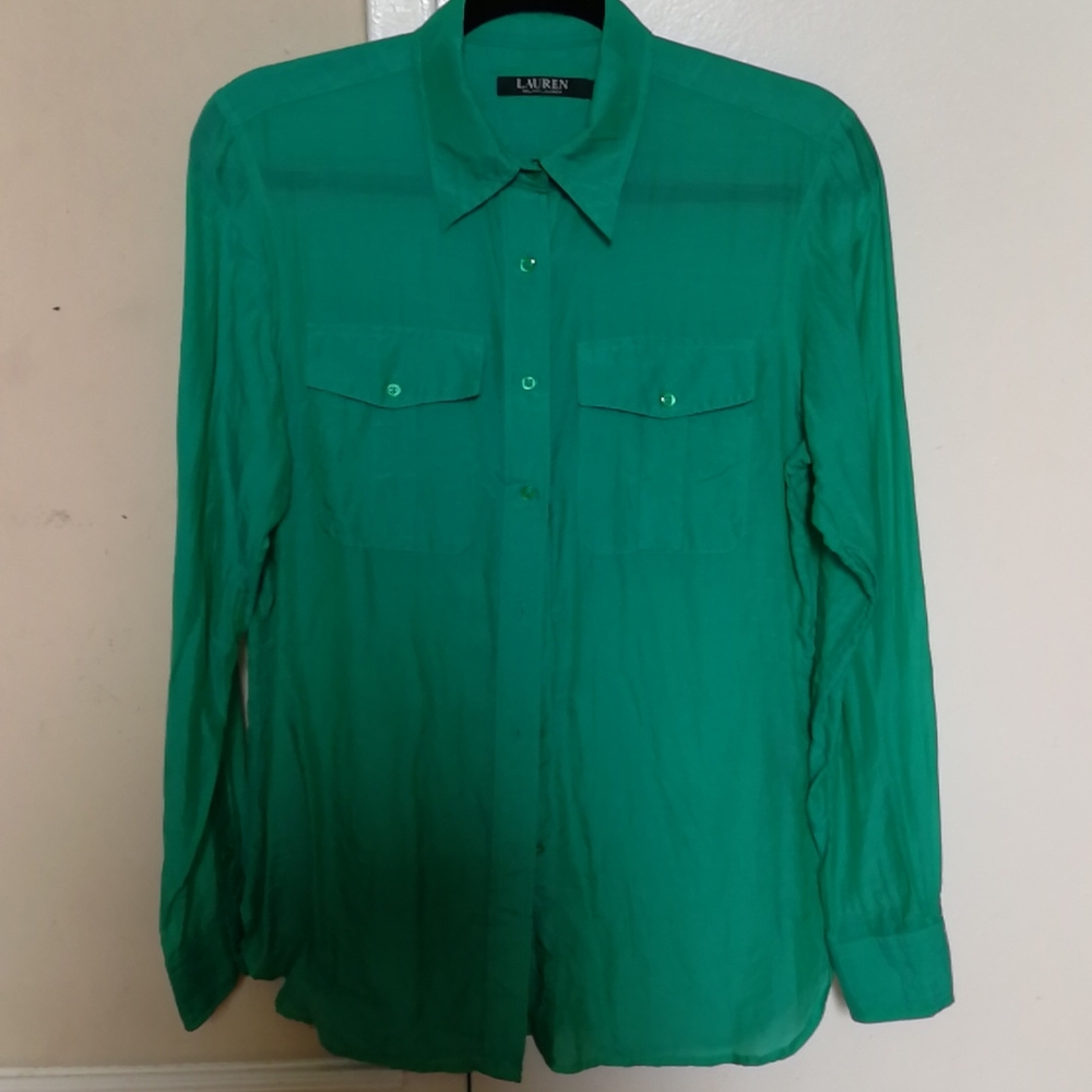 Lauren Ralph Lauren Silk Blend Button Down Shirt, S